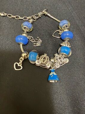 Blue Charm Beaded Bracelet with Cinderella Dress Charm - Women Jewelry
